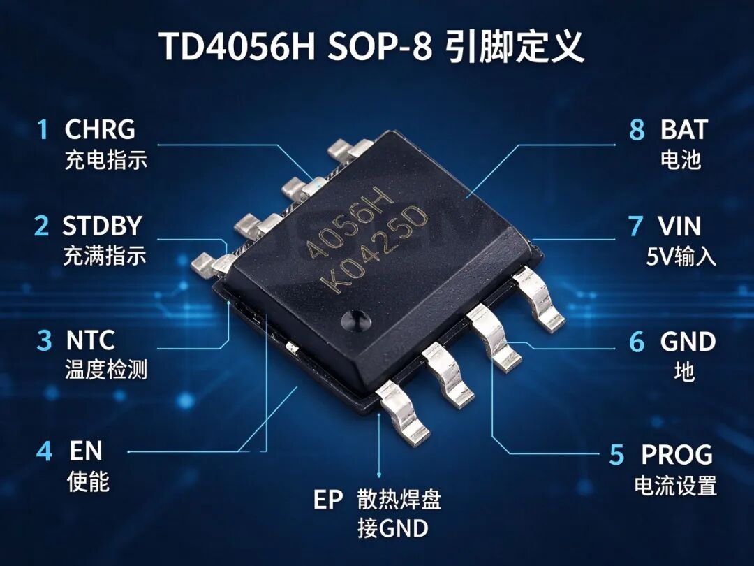 NTC 溫度保護 + EN 軟關斷,TD4056H SOP-8 版本纔是完整版